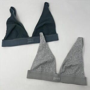 Skims Cotton Rib Plunge Bralette Heather Grey Cypress Green Size Medium Lot of 2